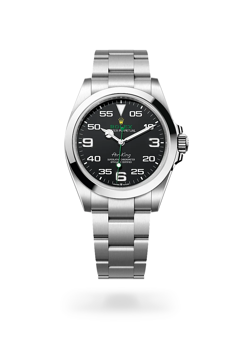 Rolex Air-King in Oystersteel with Black dial, Smooth bezel, and Oyster, three-piece solid links bracelet