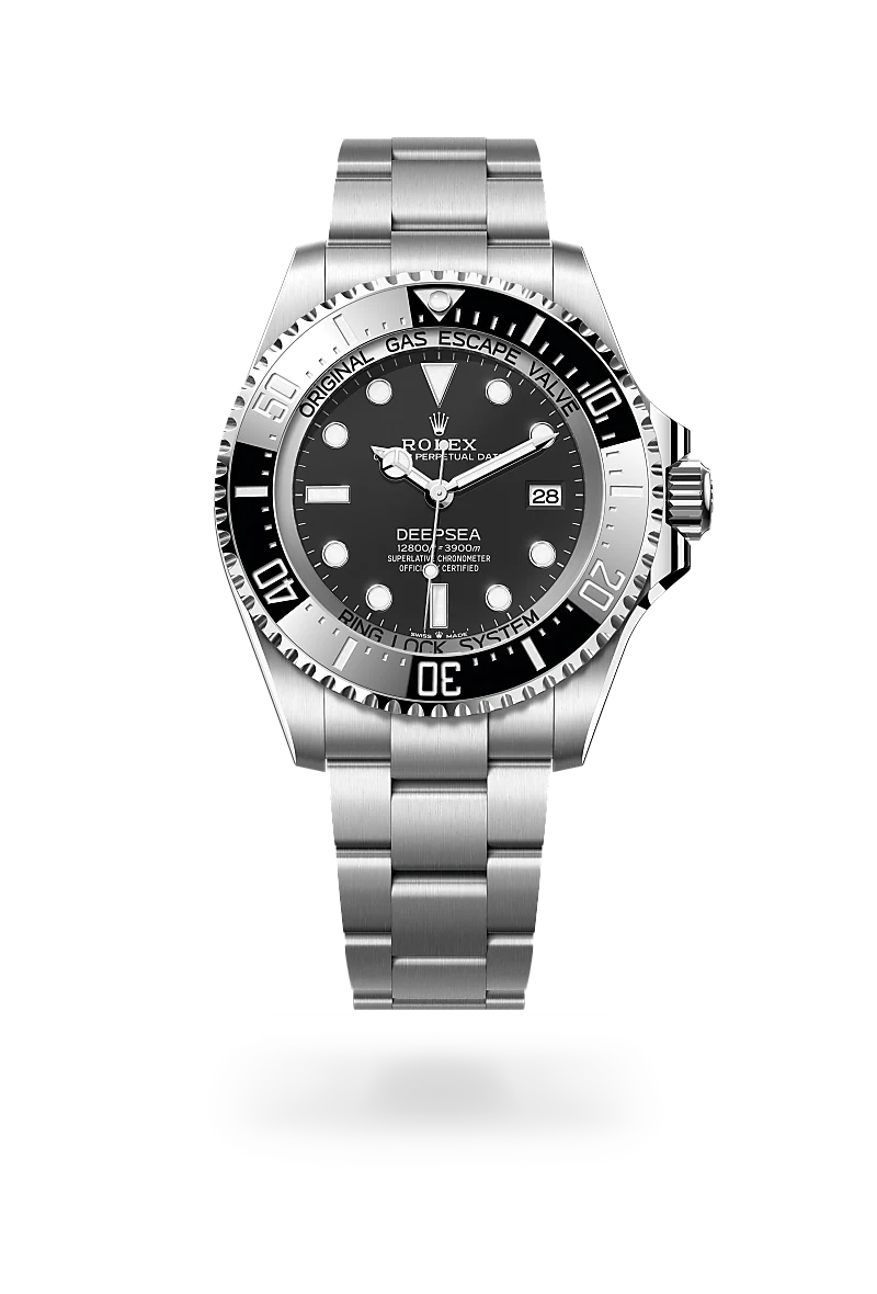 Rolex Rolex Deepsea in 蠔式鋼 with 醇黑色 dial, 單向旋轉60分鐘刻度外圈，配防刮損黑色Cerachrom陶質字圈，鍍鉑金數字及刻度 bezel, and 蠔式（Oyster），三格實心鏈節 bracelet